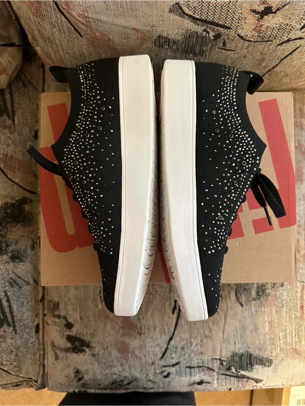Black Embellished Knit Lace-Up Sneakers - FitFlop - NEW - Picture 6 of 8